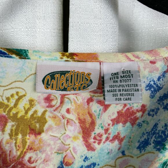 Collections Etc. Vintage Tropical Turtle Floral Caftan MuMu Cover Up Sz.OS - Picture 6 of 11